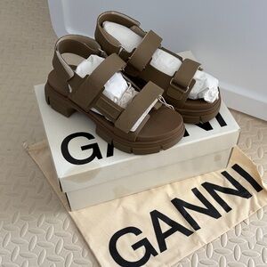 Ganni Recycled Rubber Brown Platform Sandals S1612 189Fossil Size 41